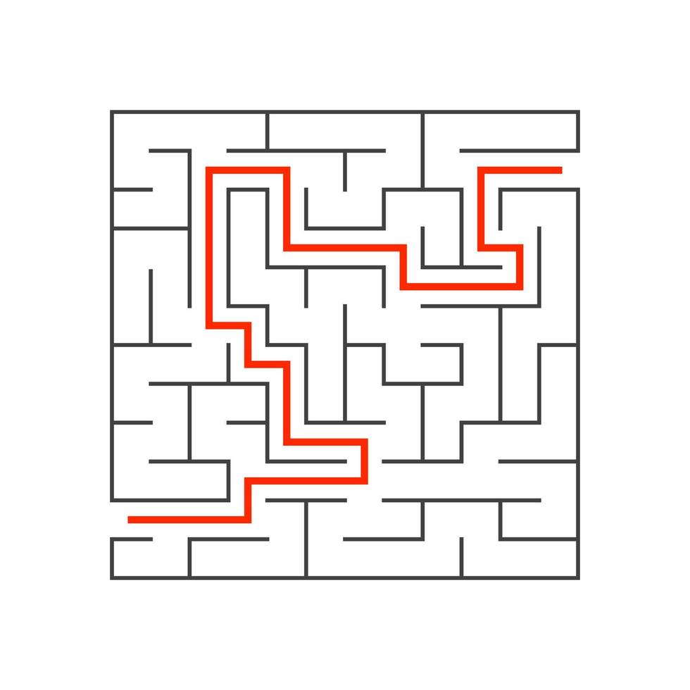 labirinto quadrato astratto. gioco per bambini. puzzle per bambini. un ingresso, un'uscita. enigma del labirinto. illustrazione vettoriale piatto isolato su sfondo bianco. con risposta.