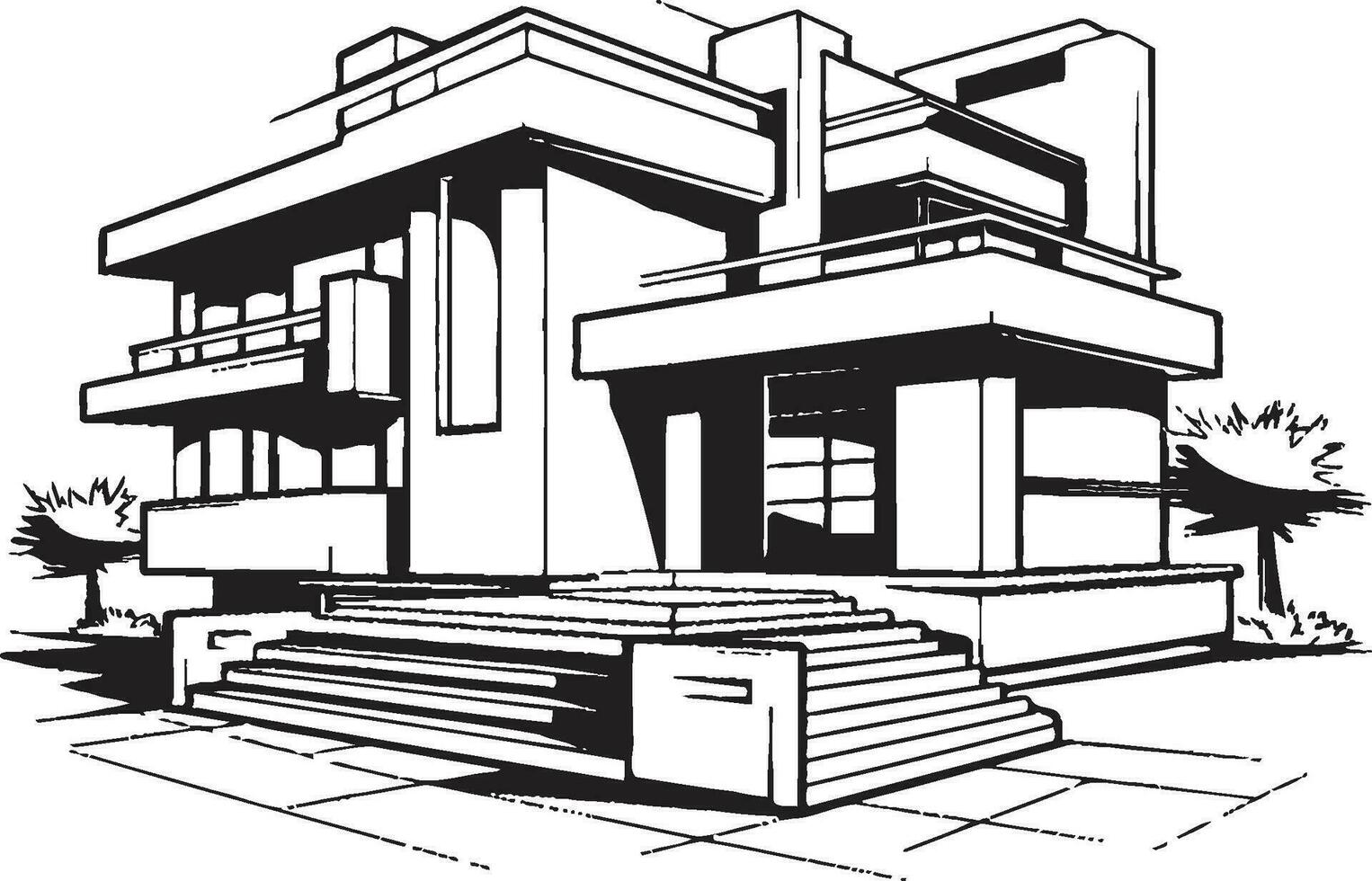 moderno cityline villa urbano Casa icona nel grassetto nero schema di moda paesaggio urbano villa schizzo grassetto nero schema vettore icona