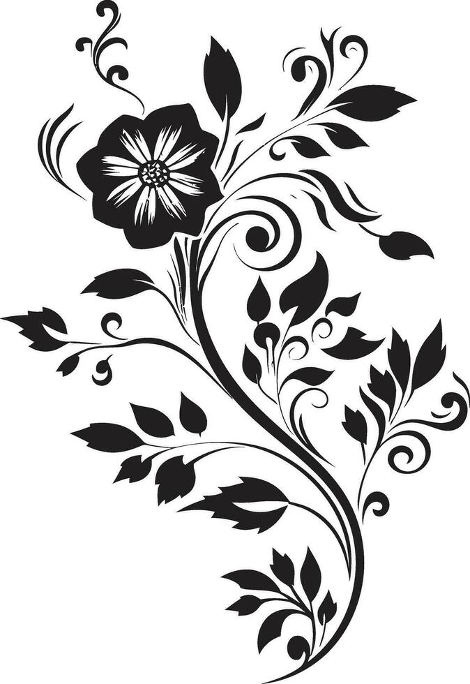 biologico noir fioriture mano reso vettore icona elemento intricato botanico dettagli mano disegnato nero emblema