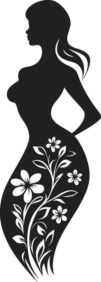 sofisticato floreale eleganza fatto a mano donna nel fioritura astratto flora fusione nero artistico donna fiorire emblema vettore