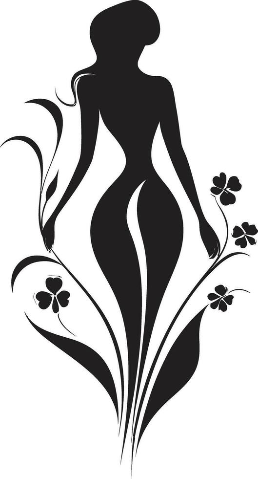 artistico floreale abbigliamento elegante vettore donna fiorire icona minimalista fioritura fusione nero donna design con florals