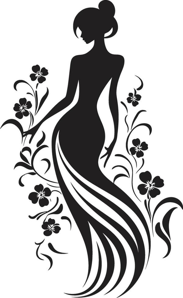 pulito floreale bellezza nero mano disegnato icona capriccioso femminile splendore vettore viso