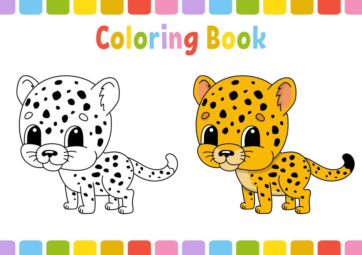 ghepardo. libro da colorare per bambini. carattere allegro. illustrazione vettoriale. stile cartone animato carino. disegnato a mano. pagina di fantasia per bambini. isolato su sfondo bianco. vettore