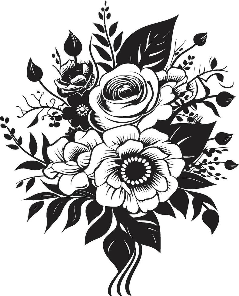 sofisticato fioritura mazzolino di fiori decorativo nero vettore logo Vintage ▾ floreale medley nero icona design
