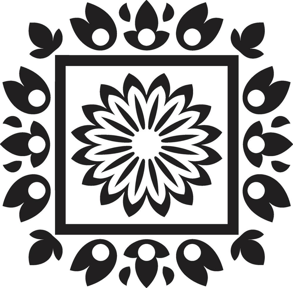 petalo simmetria vettore floreale icona geometrico fiorire nero piastrella design logo