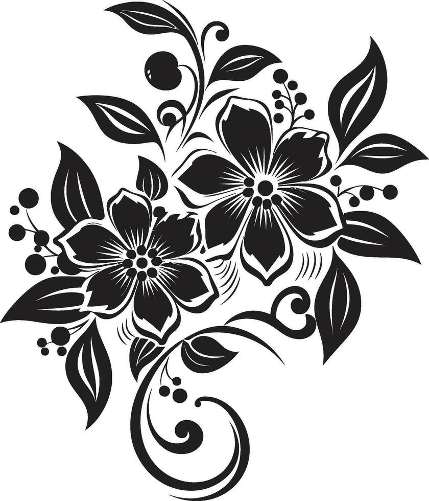 noir vite schizzo mano disegnato nero iconico emblema artistico floreale essenza nero vettore logo icona
