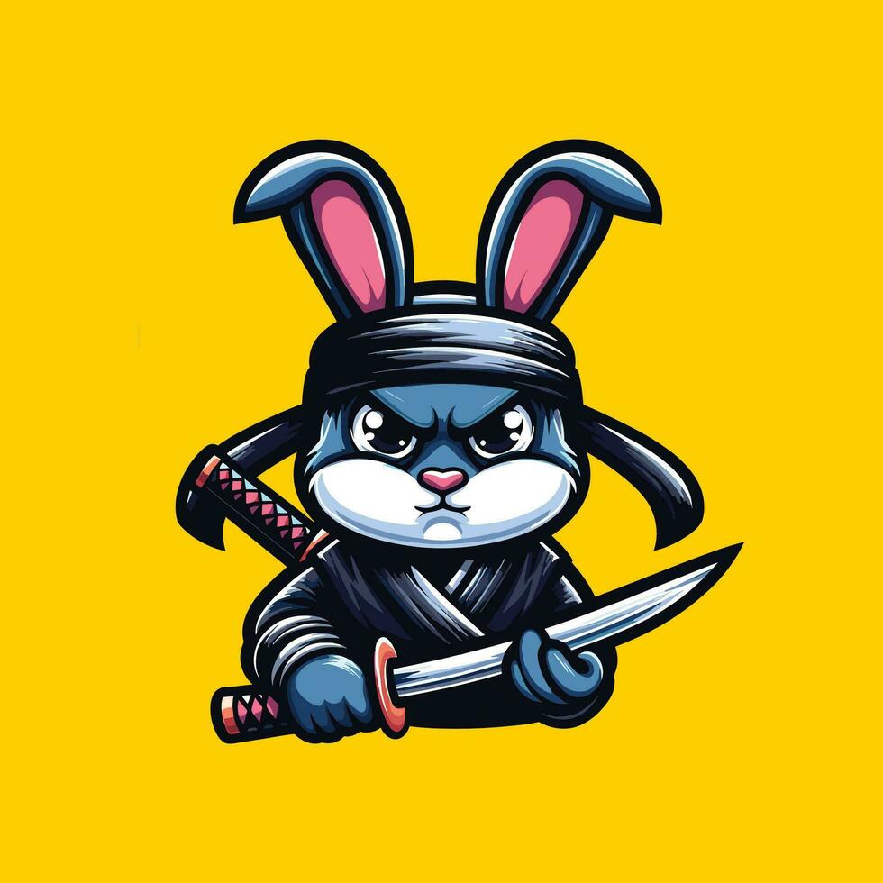 arrabbiato ninja coniglio illustrazione vettore
