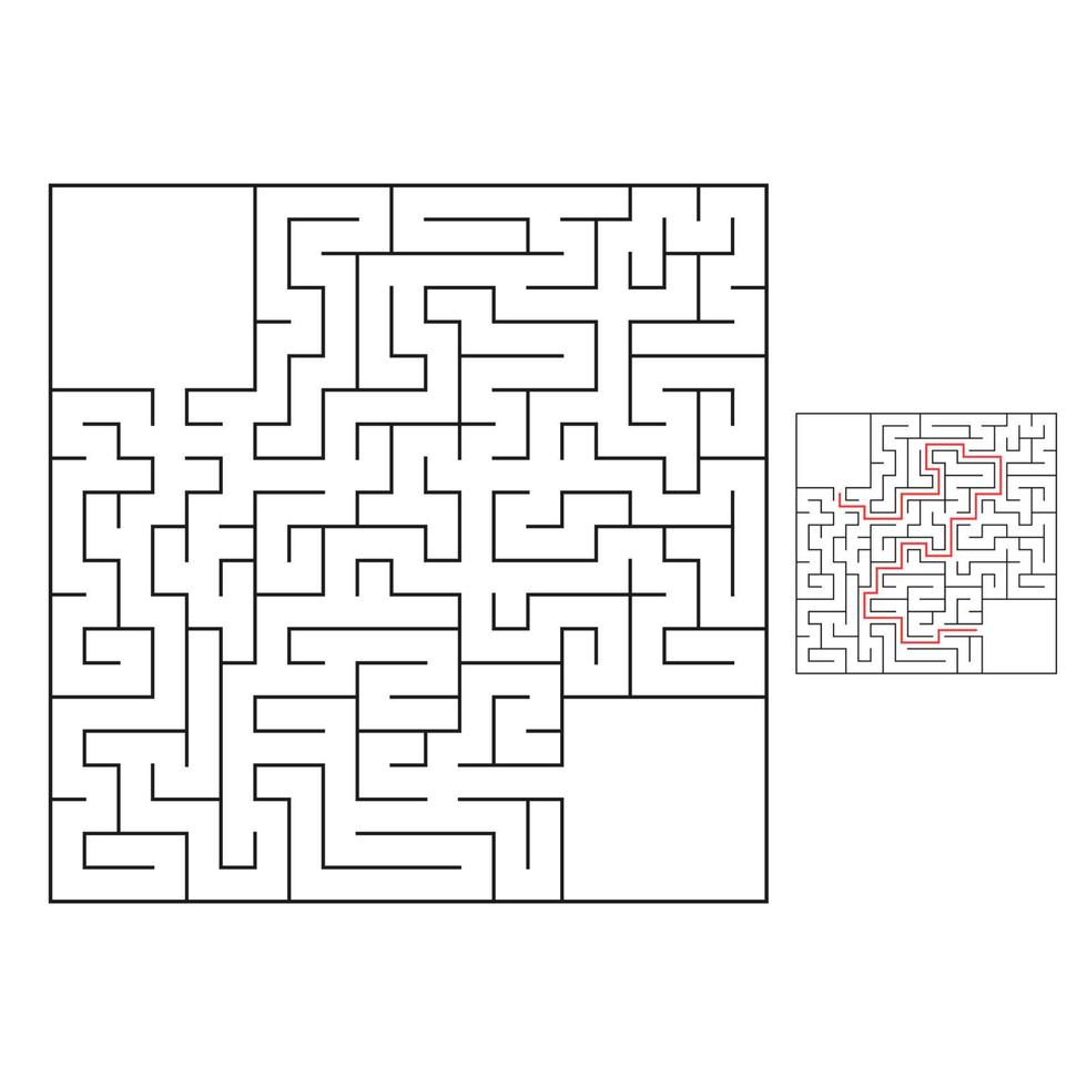 labirinto quadrato astratto. gioco per bambini. puzzle per bambini. un ingresso, un'uscita. enigma del labirinto. illustrazione vettoriale piatto isolato su sfondo bianco. con risposta.