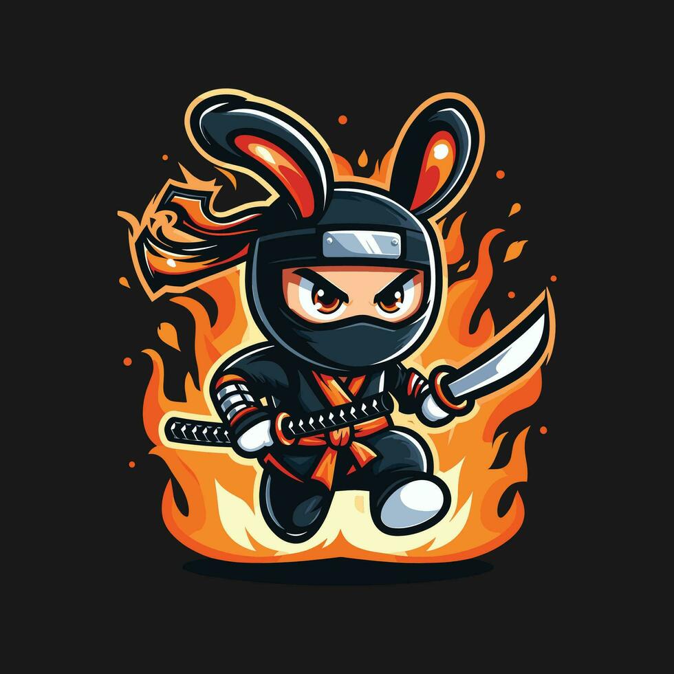 fuoco ninja coniglio illustrazione vettore