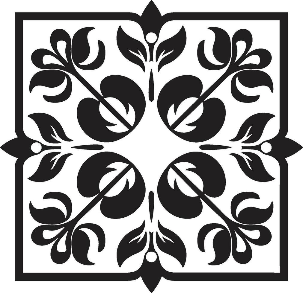 strutturato florals nero vettore logo con piastrelle geometrico petalo armonia floreale piastrella icona design