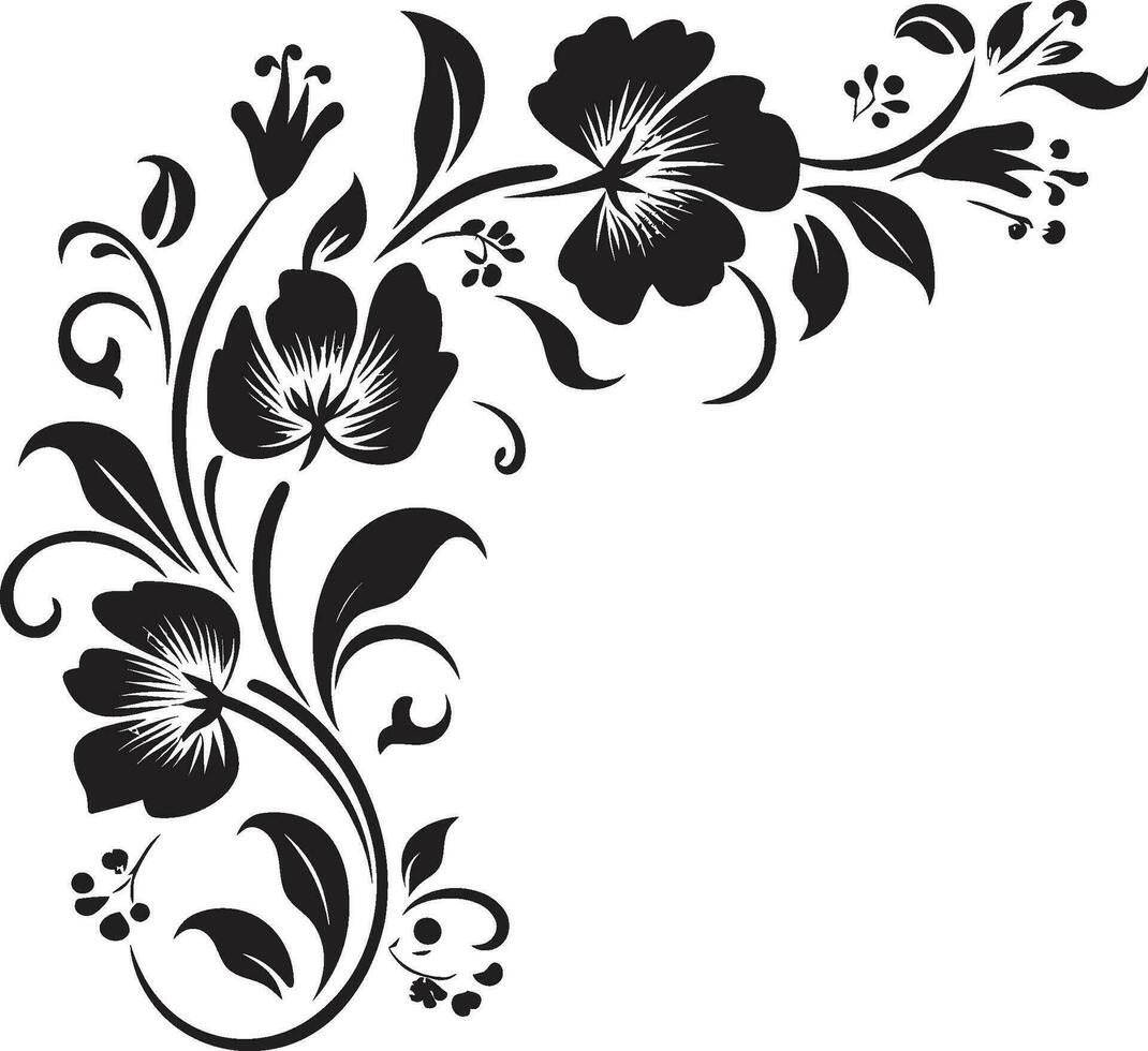 capriccioso noir mazzo monocromatico floreale icone grafite petalo incisioni mano disegnato nero emblema design vettore