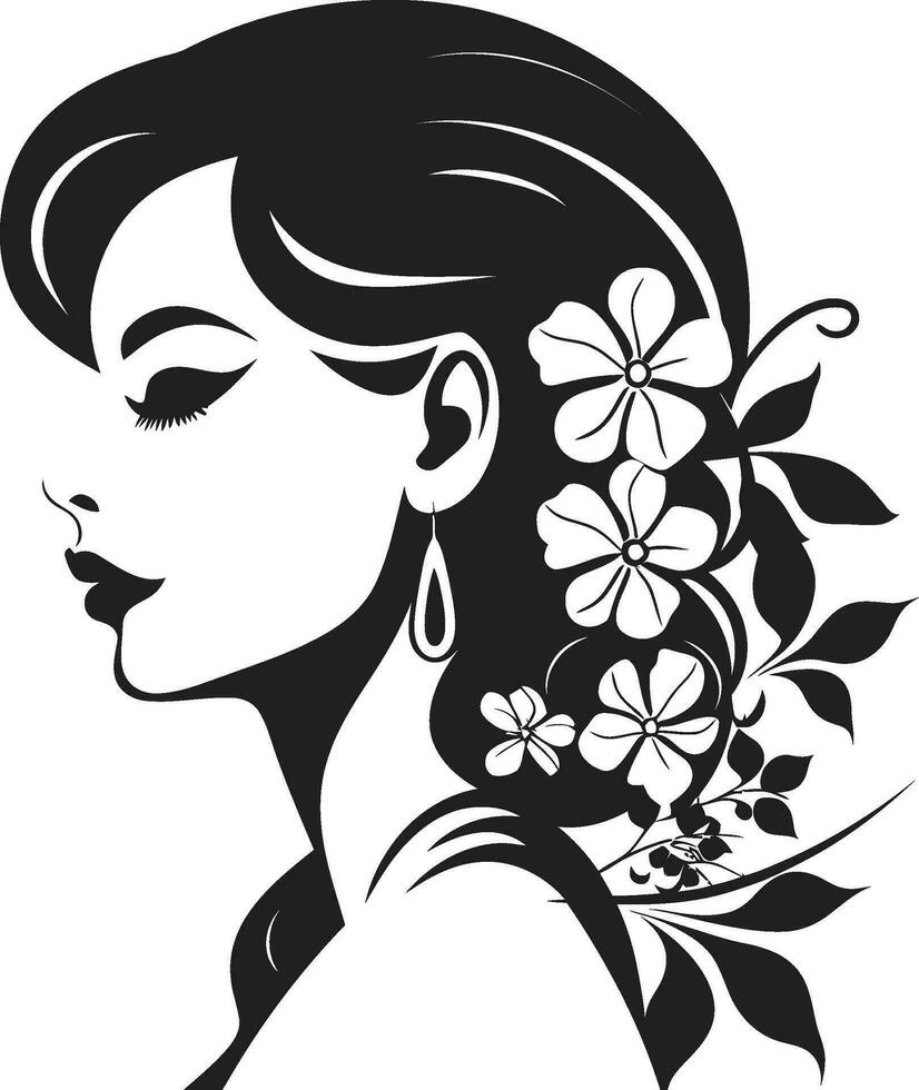 grazioso floreale silhouette nero viso emblema elegante fioriture personaggio donna vettore design