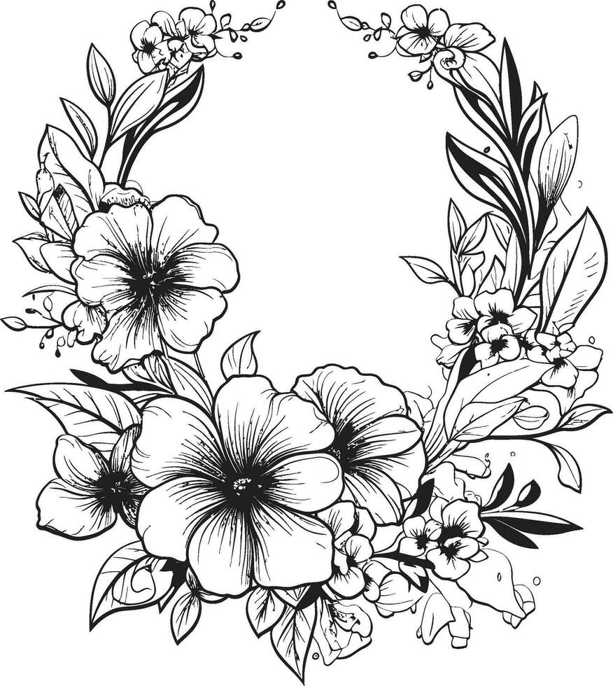 sussurrando fioritura fiorire nero floreale icona regale petalo telaio decorativo nero vettore telaio