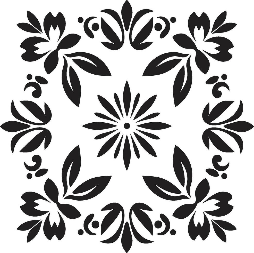 astratto giardino nero vettore icona con florals tassellato fioriture geometrico floreale piastrella modello