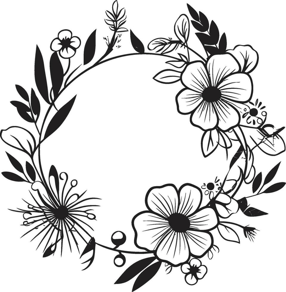 elegante giardino serenità vettore logo con nero telaio floreale eleganza svelato ornato telaio logo nel nero