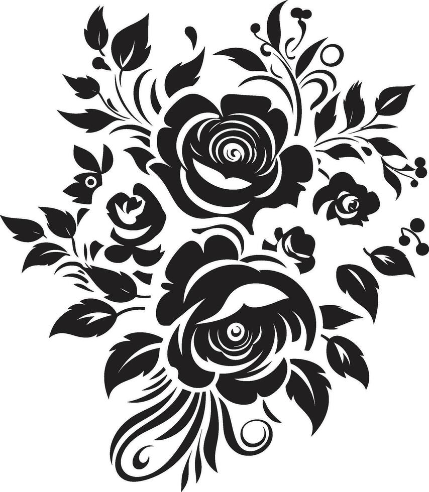 capriccioso fiore grappolo nero mazzo logo design incantata floreale mazzolino di fiori nero vettore emblema