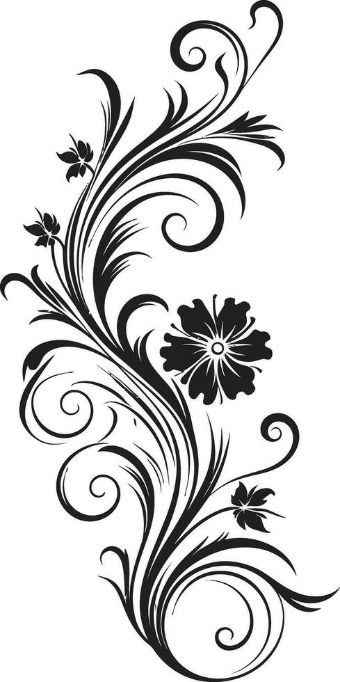 delicato mano reso petali elegante logo dettaglio affascinante floreale incisioni nero vettore icona