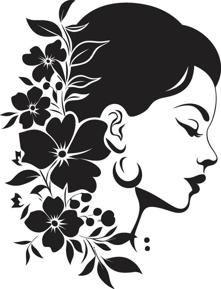 artistico fiorire essenza elegante vettore viso minimalista floreale splendore nero donna icona