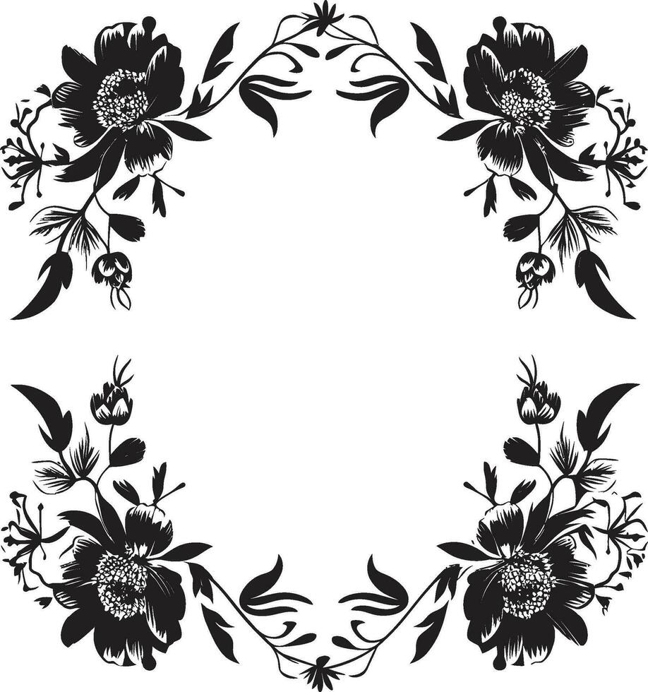 radiante fioritura confine decorativo nero logo grazioso floreale circondare nero telaio emblema vettore