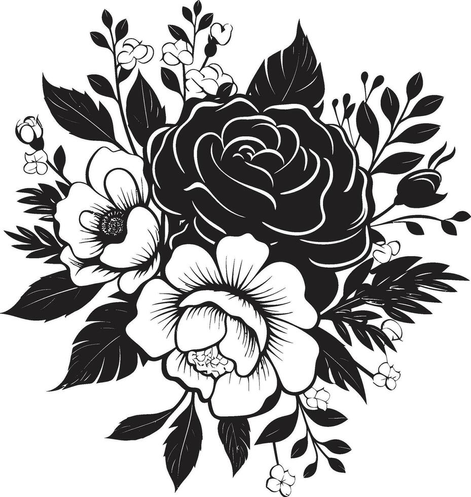 Vintage ▾ fiorire grappolo nero floreale emblema sofisticato mazzo fascino decorativo nero logo vettore