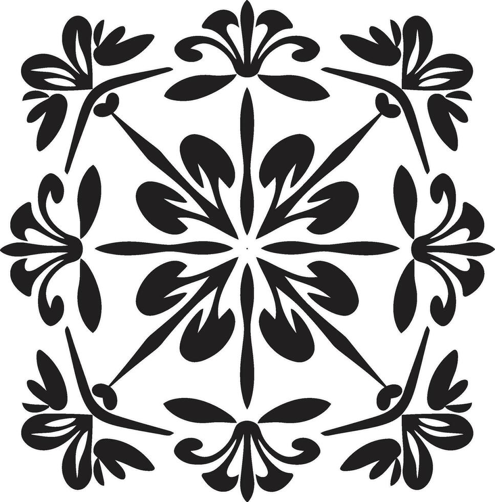 tassellato fioriture geometrico floreale piastrella modello vettore mosaico giardino nero piastrella floreale design