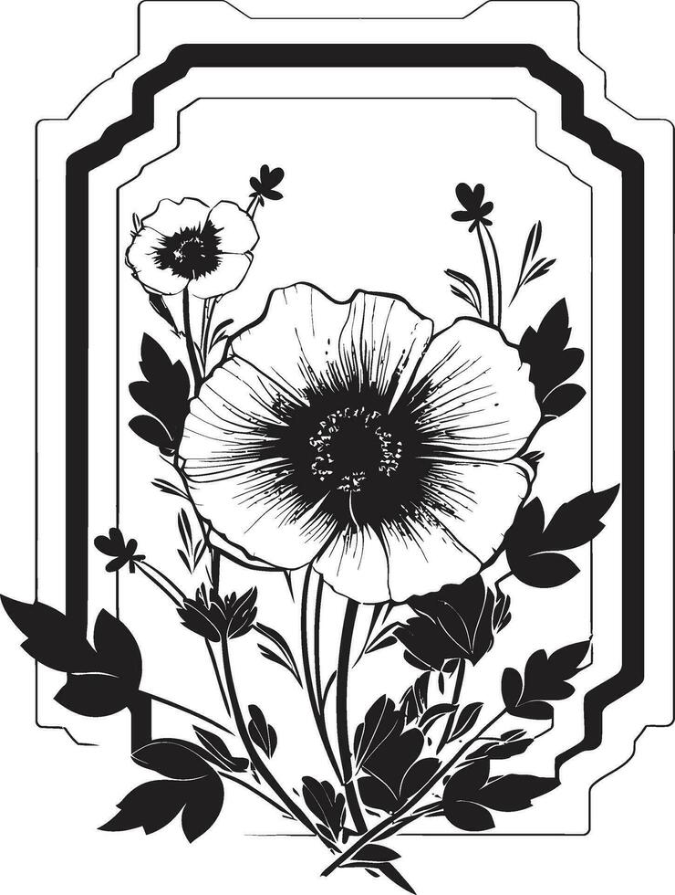 moderno noir petalo abilità artistica mano reso vettore emblema minimalista botanico schizzo elegante nero icona design