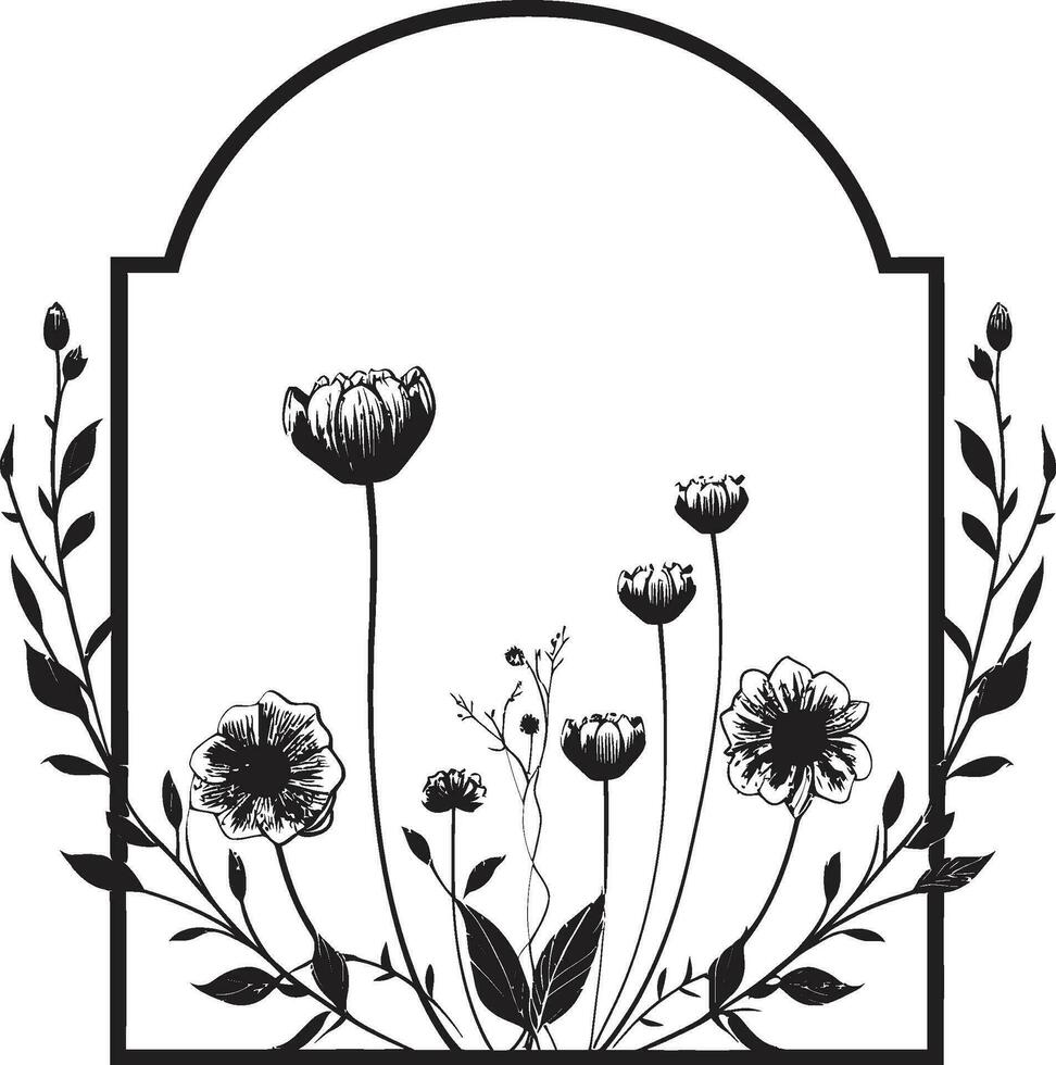 moderno noir petalo abilità artistica mano reso vettore emblema minimalista botanico schizzo elegante nero icona design