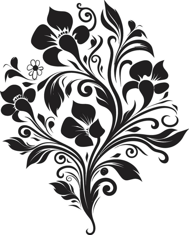 elegante floreale eleganza mano reso iconico emblema mistico noir mazzo nero vettore logo design