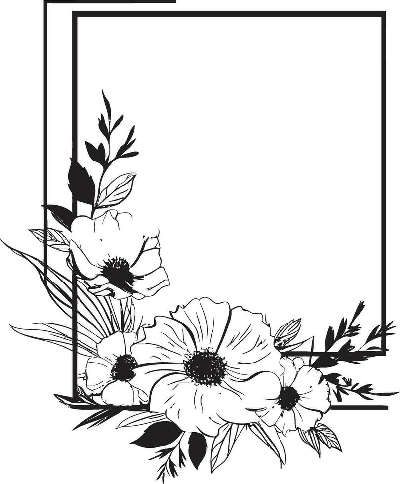 delicato botanico colpi nero mano disegnato icona nero vettore fantasia minimalista floreale emblema