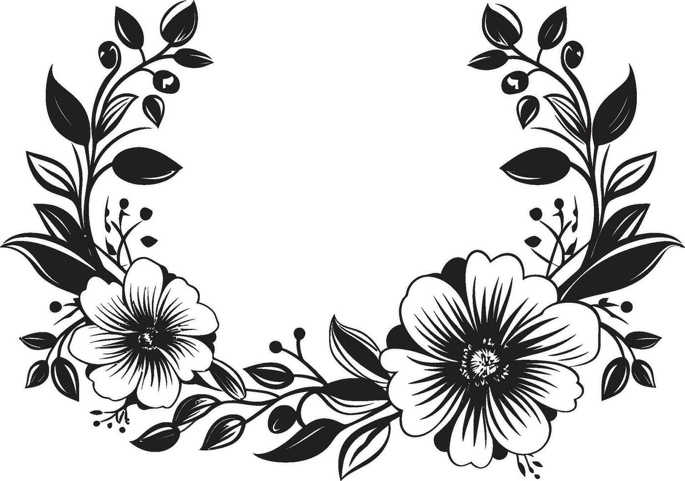 noir botanico sinfonia mano disegnato floreale arte grafite fioritura insieme noir logo schizzi vettore
