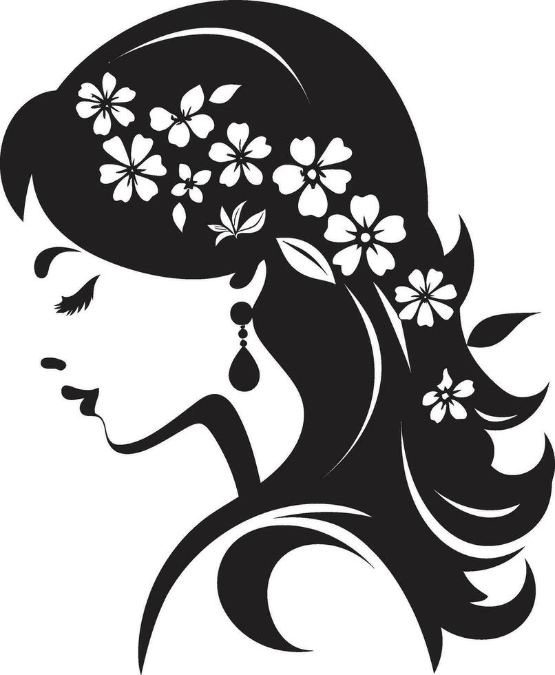 elegante floreale femme nero vettore viso emblema grazioso fioritura ritratto artistico donna logo icona