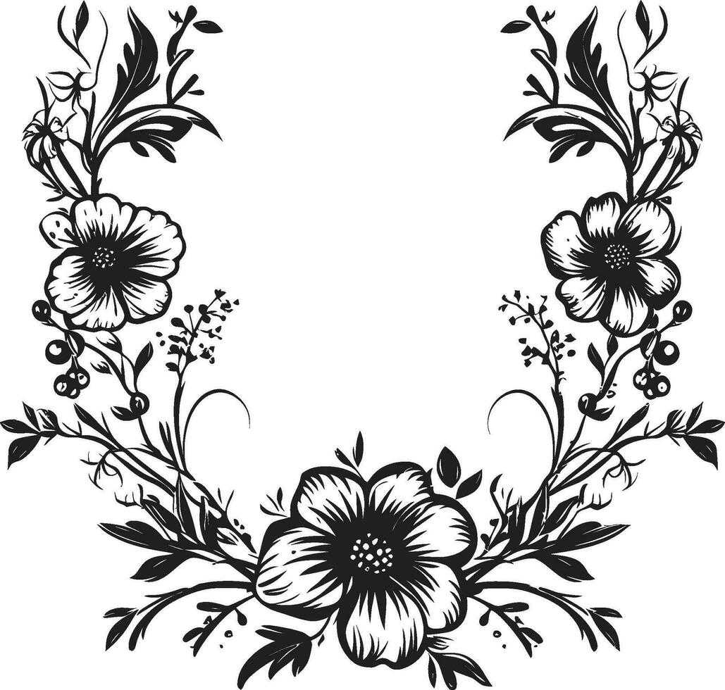 capriccioso inchiostrato flora lunatico floreale vettore cronache artistico noir giardino vortice intricato nero emblema arte