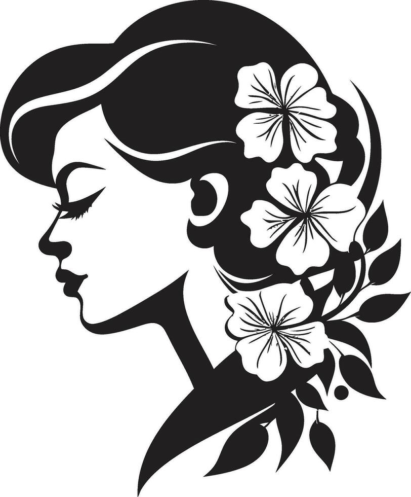 pulito floreale bellezza nero mano disegnato icona capriccioso femminile splendore vettore icona