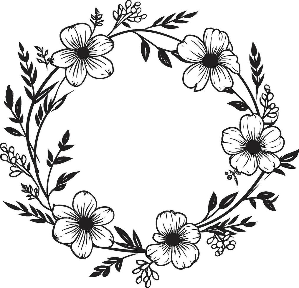 pulito nero vettore ghirlanda mano disegnato logo icona capriccioso nozze fiore elegante nero emblema