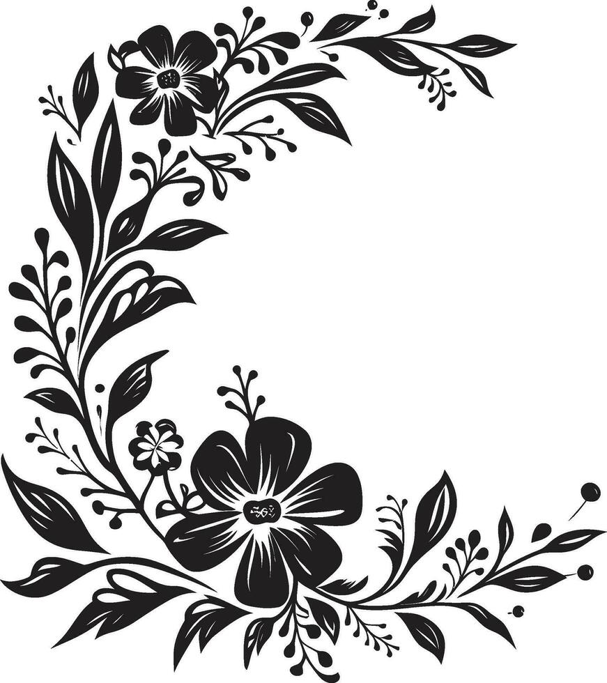 artigianale flora nero vettore logo con mano disegnato elementi floreale impronte fatto a mano nero design icona