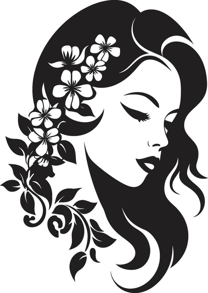 elegante botanico fascino vettore donna icona grazioso floreale silhouette nero viso emblema