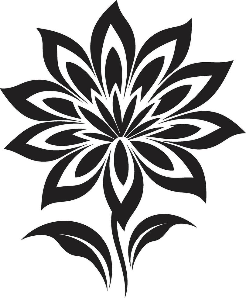 elegante petalo astrazione semplice fatto a mano icona elegante minimalista fiore nero artistico emblema vettore