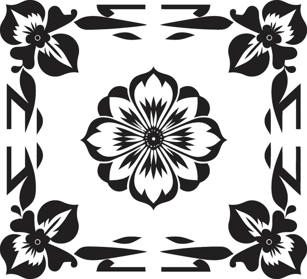 botanico griglia geometrico piastrella logo fantasia petalo design nero emblema vettore