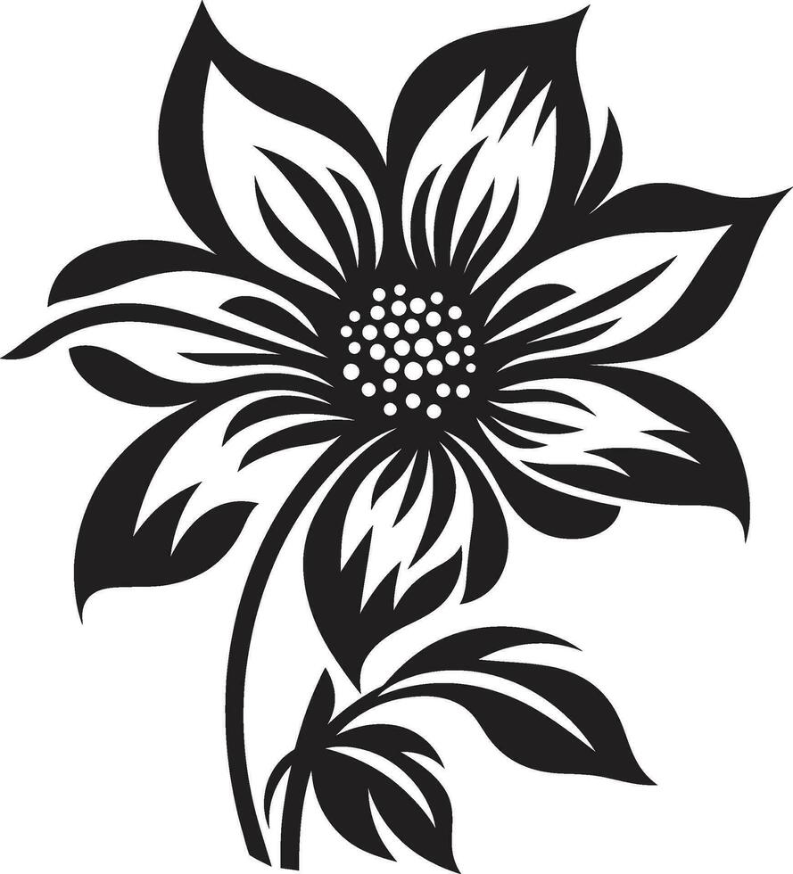 elegante petalo astrazione semplice fatto a mano icona elegante minimalista fiore nero artistico emblema vettore