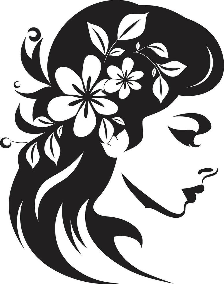 artistico fiorire contorni elegante vettore viso minimalista floreale profilo nero iconico donna