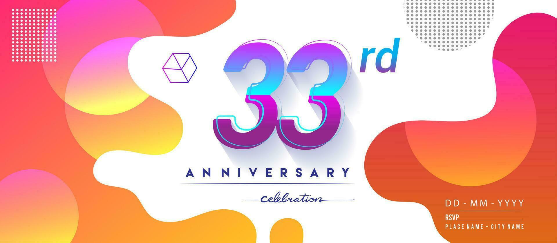 33 ° anni anniversario logo, vettore design compleanno celebrazione con colorato geometrico sfondo e cerchi forma.