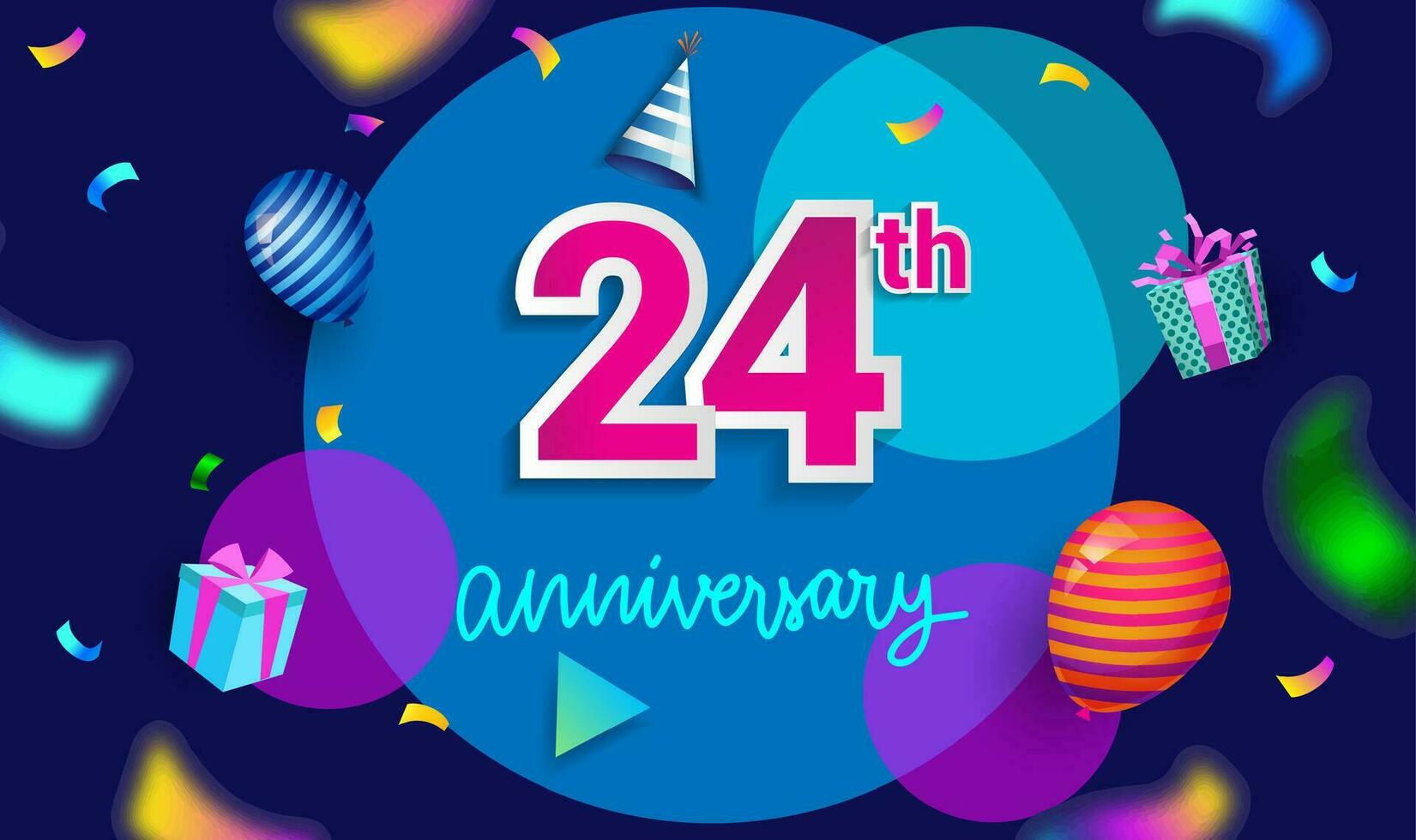24 anni anniversario celebrazione disegno, con regalo scatola e palloncini, nastro, colorato vettore modello elementi per il tuo compleanno festeggiare festa.