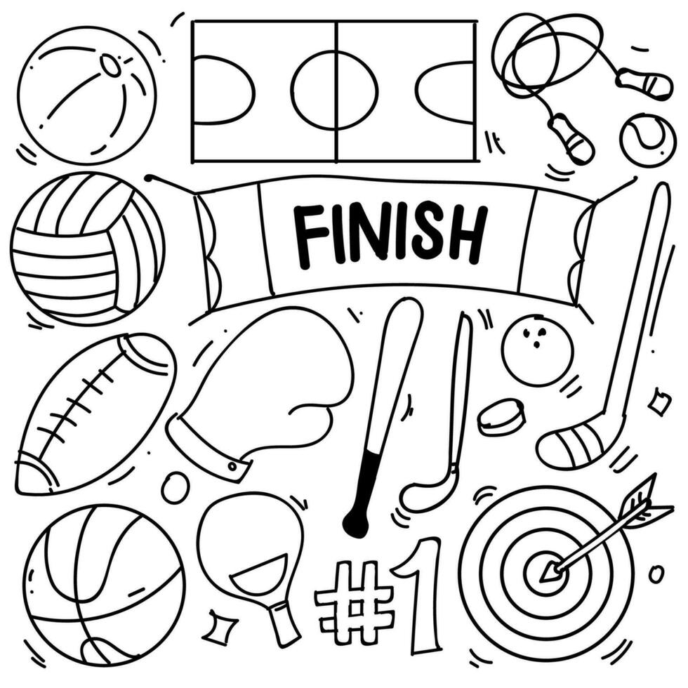 impostato di mano disegnato sport tema isolato su bianca sfondo, scarabocchio impostato di sport tema. vettore illustrazione