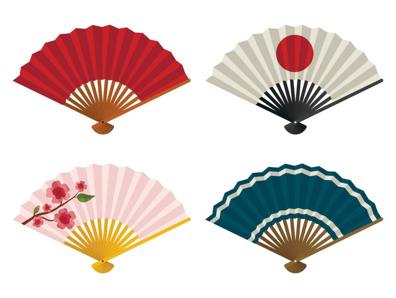 mano fan impostato isolato su bianca sfondo, giapponese e Cinese pieghevole fan, tradizionale asiatico carta geisha fan. vettore