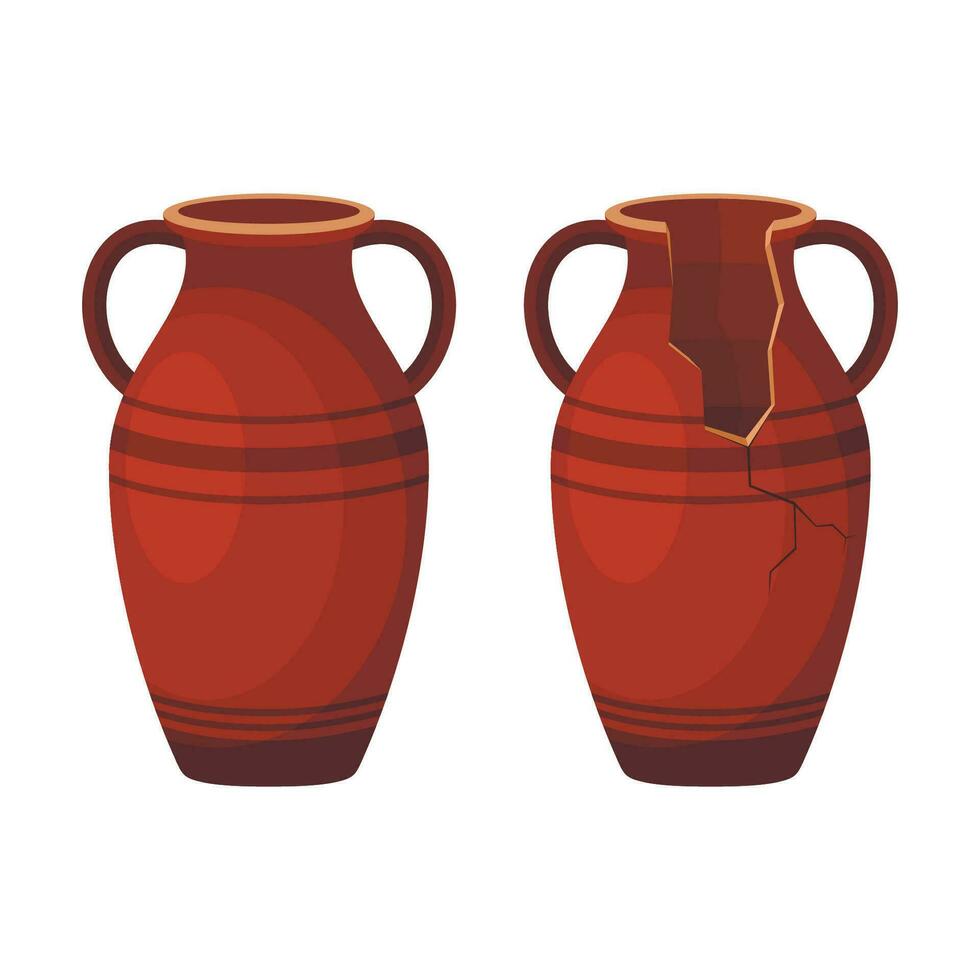 totale e rotto antico anfora icona con Due maniglie. antico argilla vaso barattolo, vecchio tradizionale Vintage ▾ pentola. ceramica brocca archeologico artefatto. greco o romano nave ceramica per vino o olio. vettore