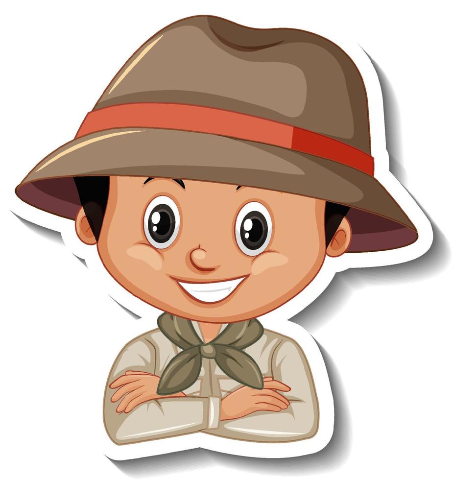 ragazzo in costume da safari adesivo personaggio dei cartoni animati vettore