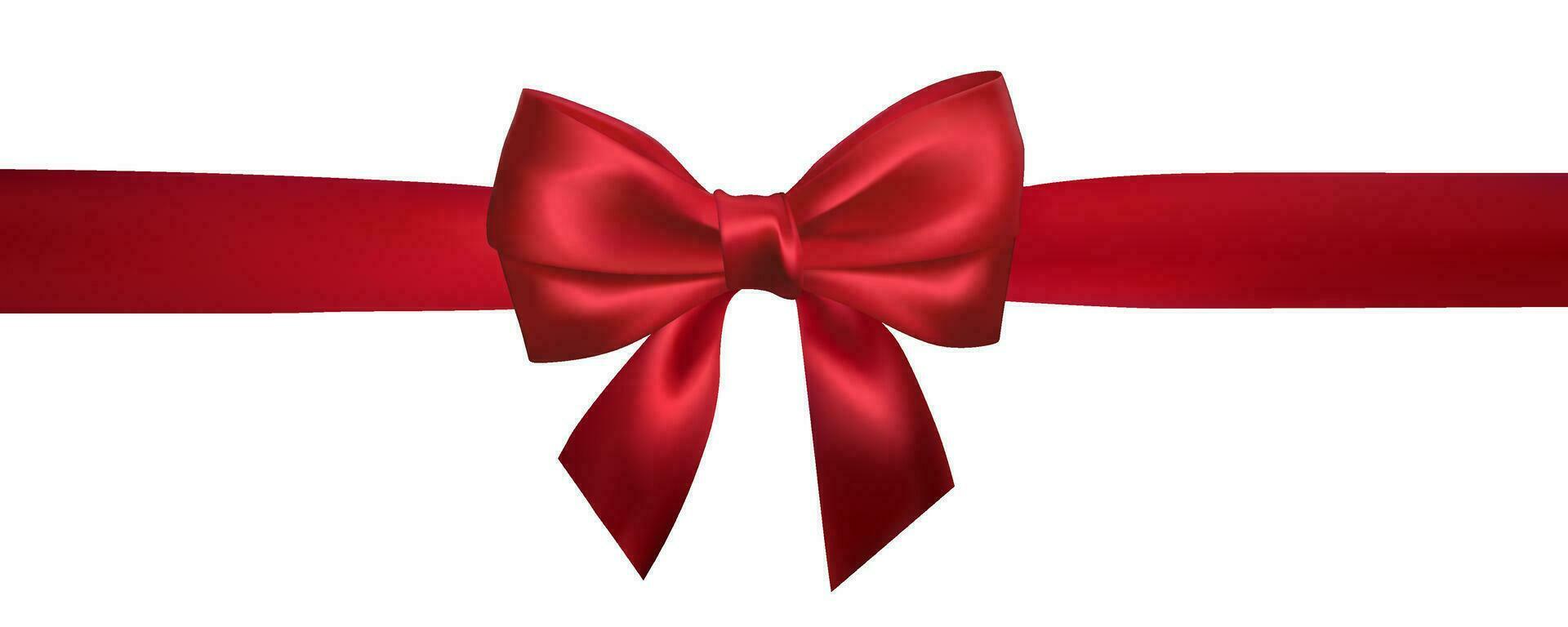 realistico rosso arco con orizzontale rosso nastri isolato su bianca. elemento per decorazione i regali, saluti, vacanze. vettore illustrazione