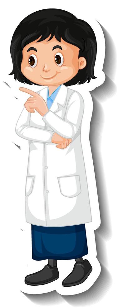 adesivo personaggio dei cartoni animati ragazza studentessa scienziato vettore