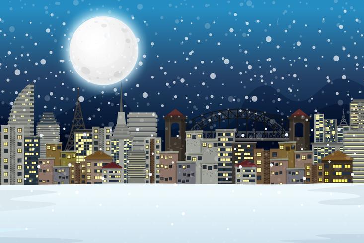 Inverno notte paesaggio della città vettore