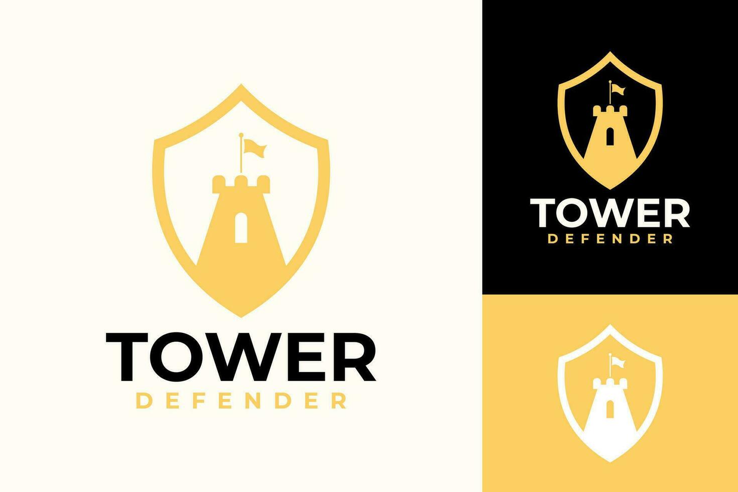 Torre fortezza scudo logo design vettore